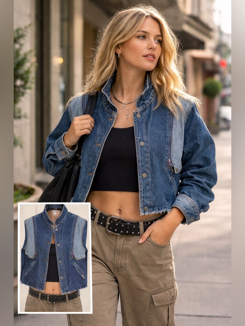 Vintage Jordache Cropped Denim Jacket Vest Y2K Zip Off Medium